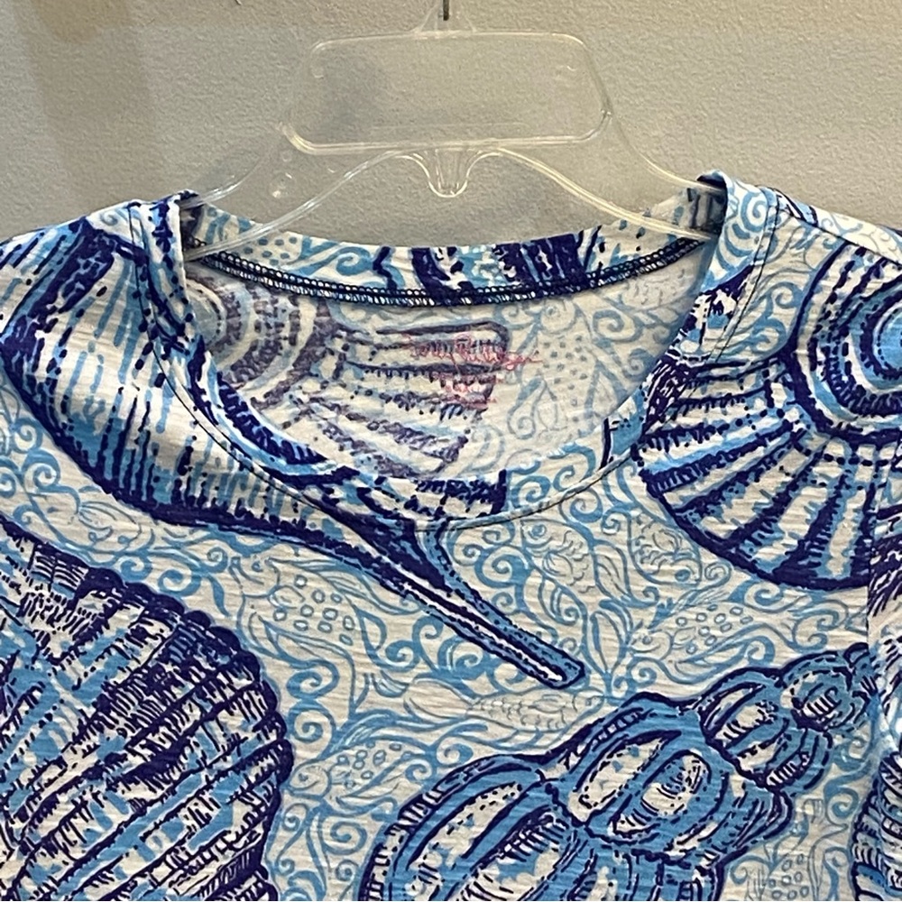 Lilly Pulitzer Lexie Crew Short Sleeve Tee Blue Stuffed Shells S - Picture 3 of 5